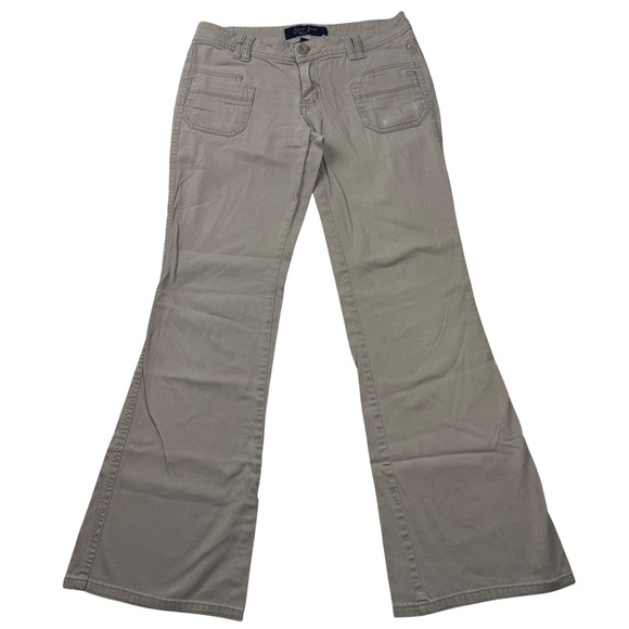 Earl Jean Pants - VTG Y2K Earl Jean Khaki Flare Pants Tan Wide Leg Patch Pocket Sz 7 Ultra LowRise